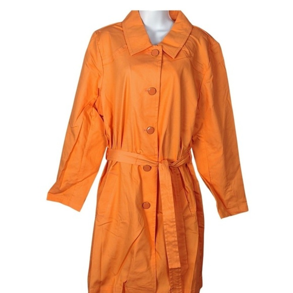 Denim &‎ Co Orange Water Resistant Stretch Denim Trench Coat XL Belted Jacket